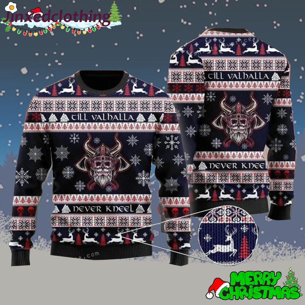 Till Valhalla Never Kneel Christmas Ugly Sweater 